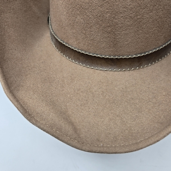 VINTAGE GEO. W BOLLMAN TAN WOOL COWBOY HAT LEATHER FEATHERS WESTERN WOMEN OS 80s - Picture 12 of 15